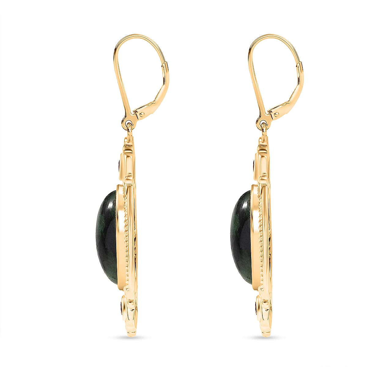 EverTrue Natural Ruby Zoisite & Red Garnet with Lever Back Earring in Yellow Gold Plated 13.18 Ct.