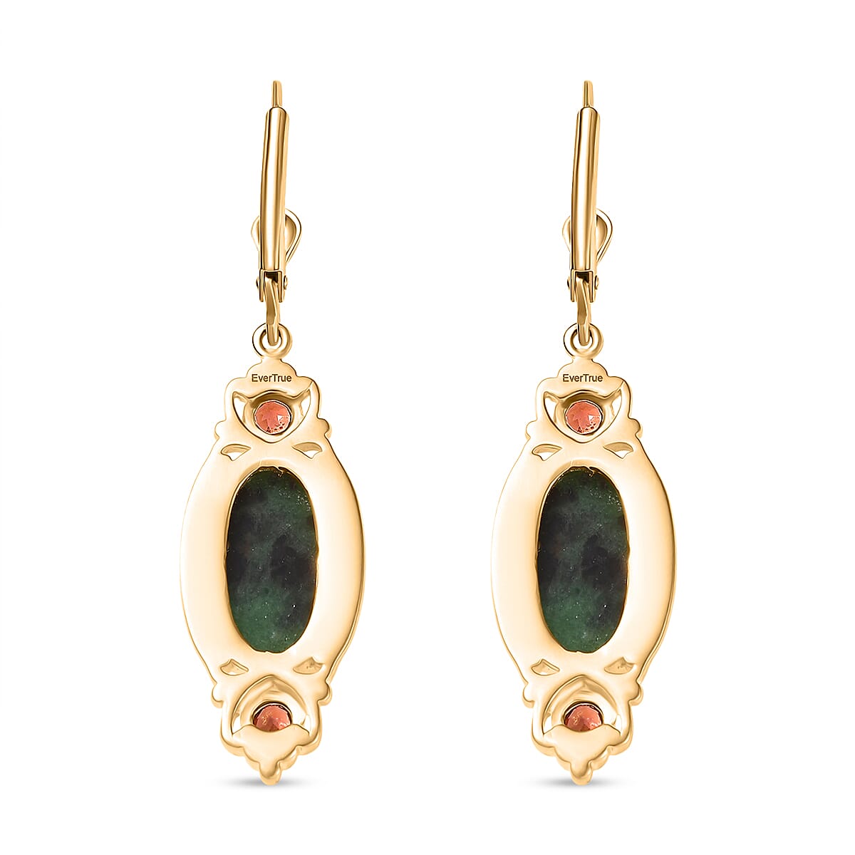 EverTrue Natural Ruby Zoisite & Red Garnet with Lever Back Earring in Yellow Gold Plated 13.18 Ct.