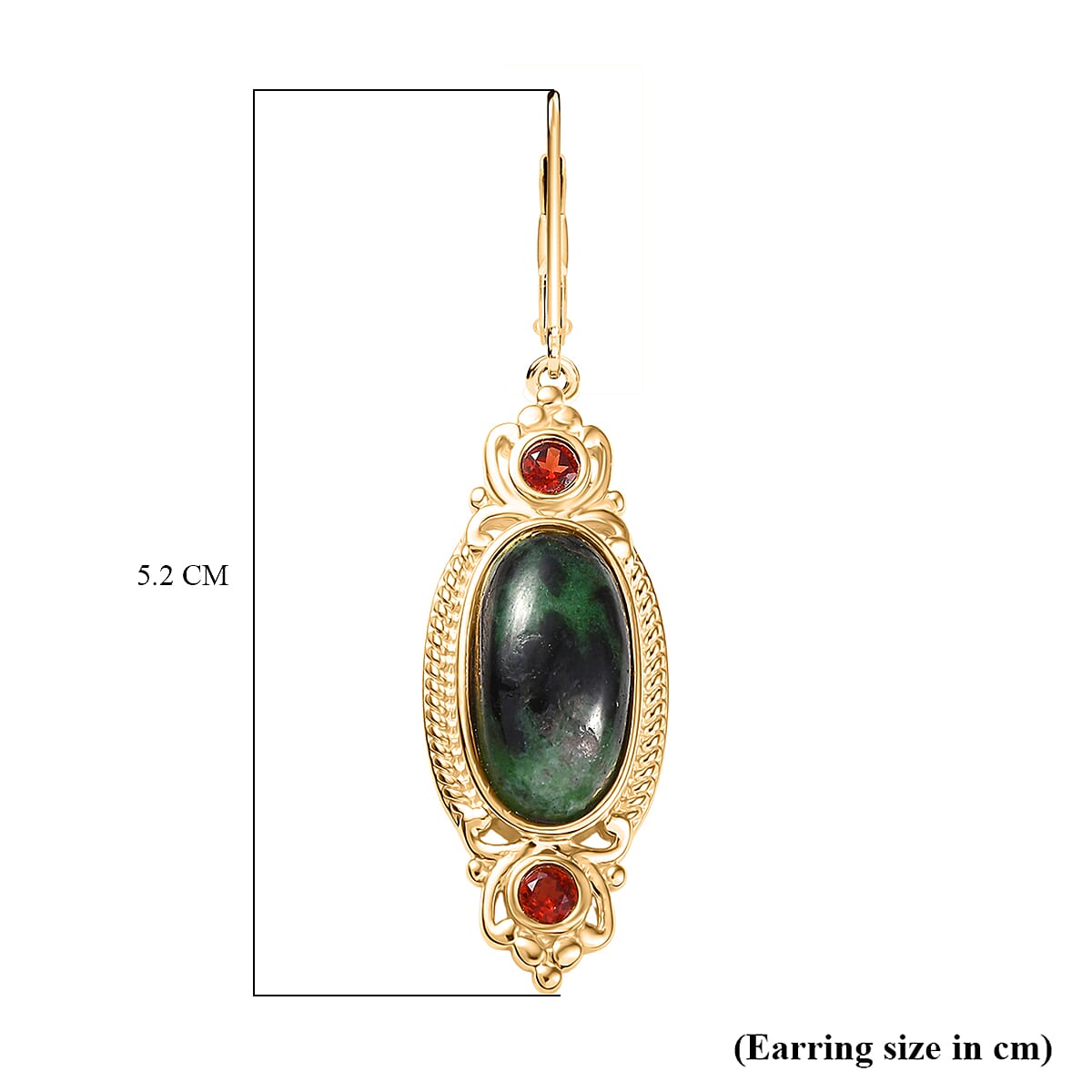 EverTrue Natural Ruby Zoisite & Red Garnet with Lever Back Earring in Yellow Gold Plated 13.18 Ct.