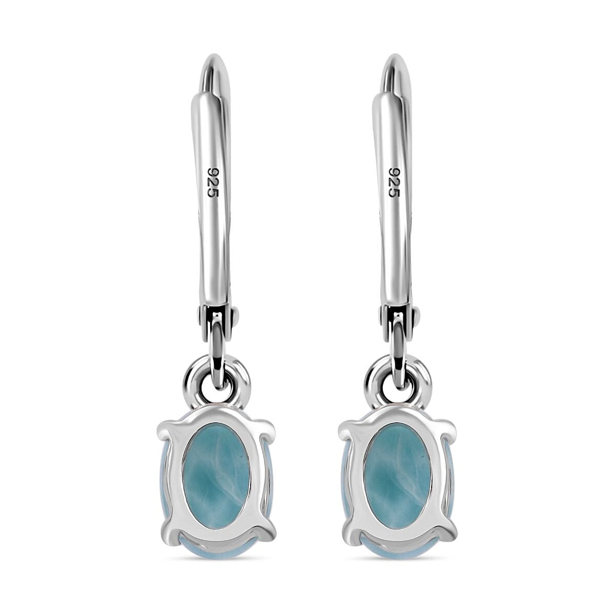 Natural Larimar Earrings with Lever Backs in Rhodium Overlay Sterling Silver 1.87 Ct.