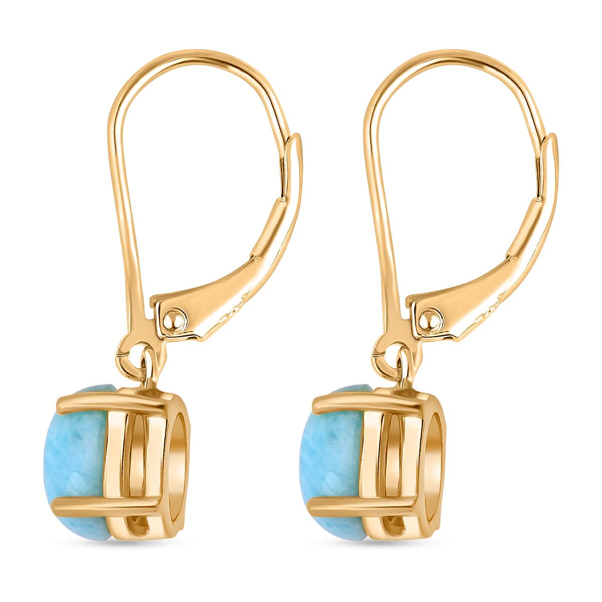 Natural Larimar Earrings with Lever Backs in Gold Overlay Sterling Silver 1.87 Ct.