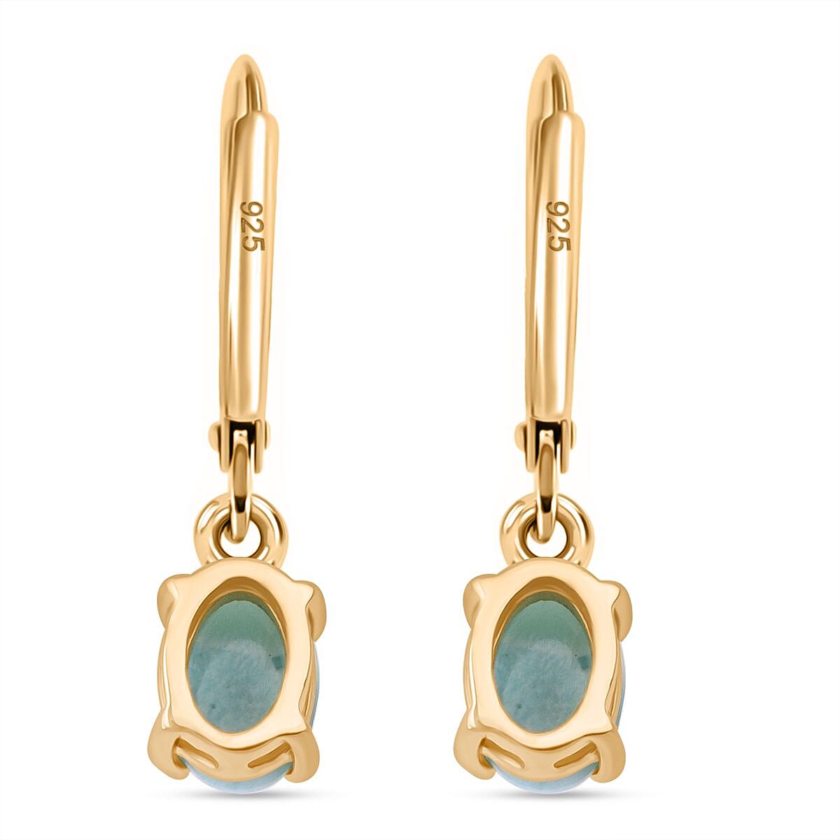 Natural Larimar Earrings with Lever Backs in Gold Overlay Sterling Silver 1.87 Ct.