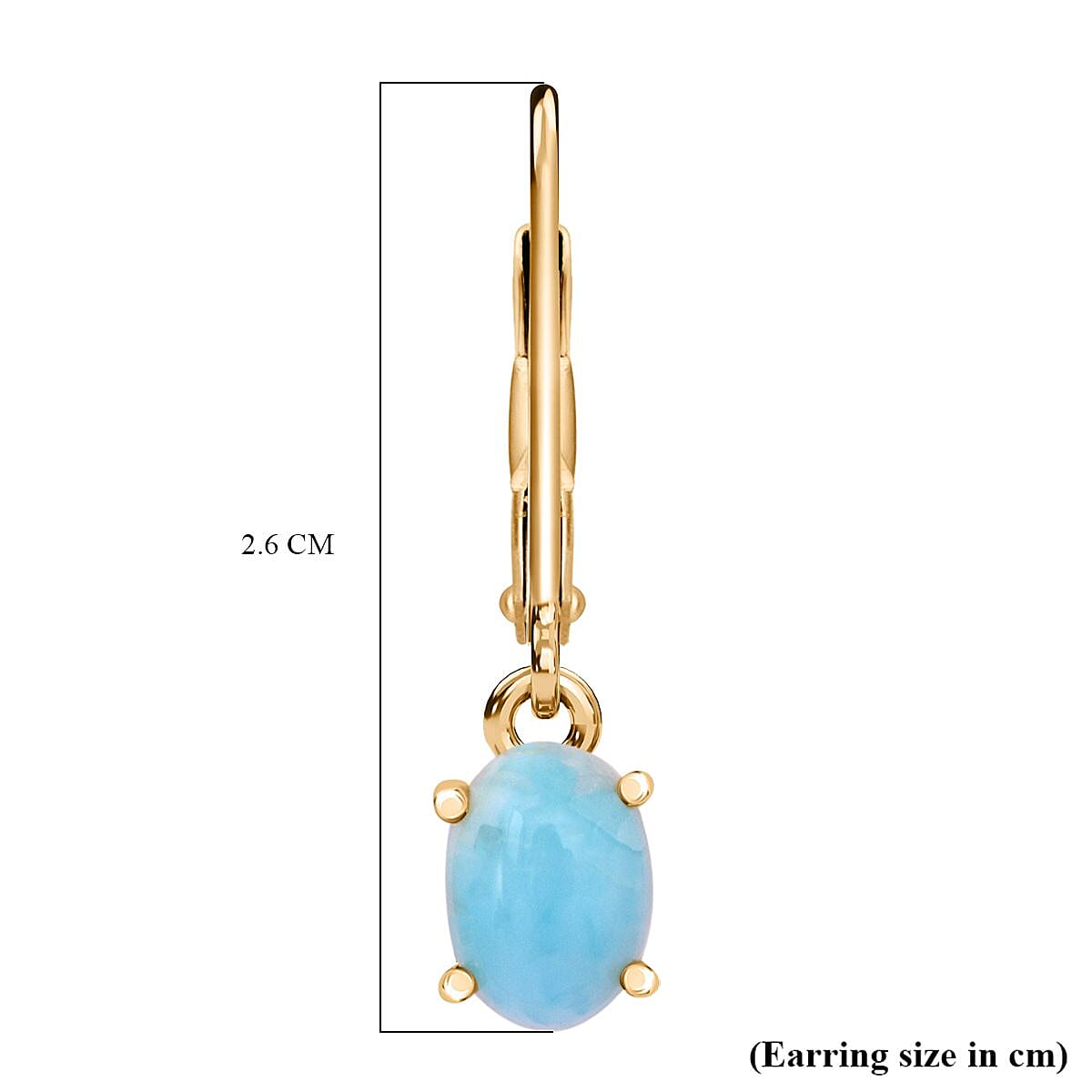 Natural Larimar Earrings with Lever Backs in Gold Overlay Sterling Silver 1.87 Ct.