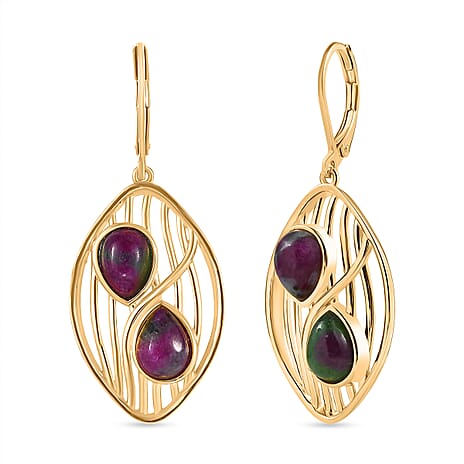 EverTrue Natural Ruby Zoisite Solitaire Lever Back Earring in Yellow Gold Plated