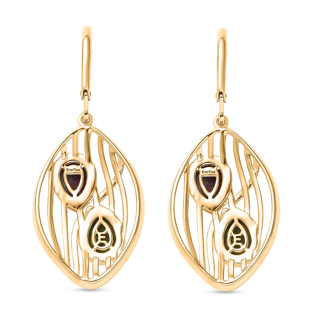 EverTrue Natural Ruby Zoisite Solitaire Lever Back Earring in Yellow Gold Plated