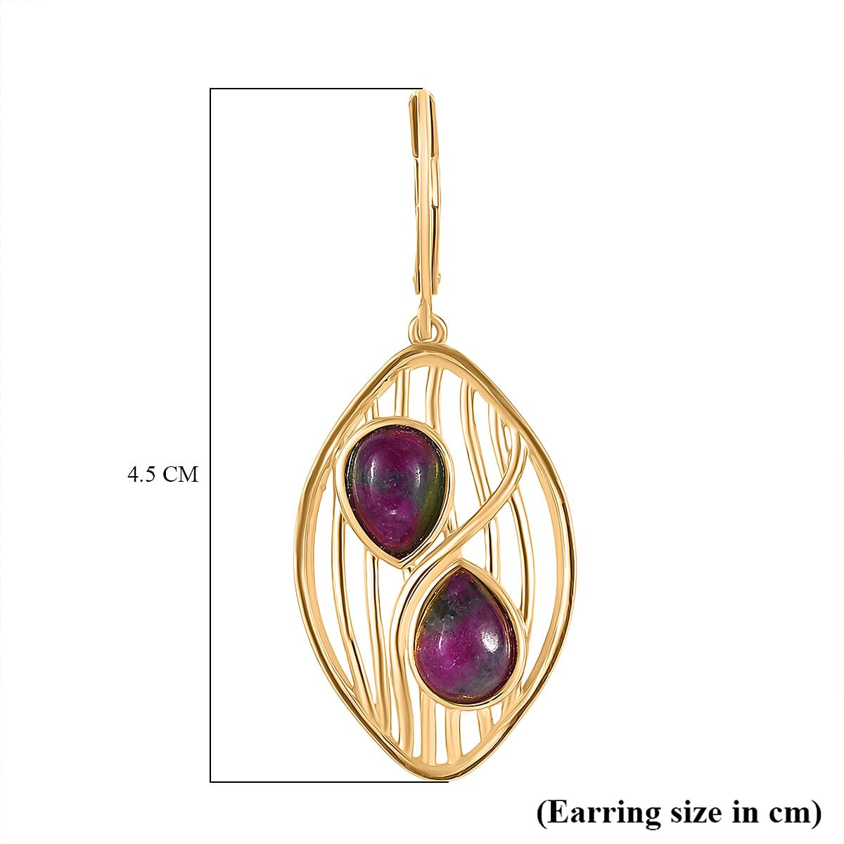 EverTrue Natural Ruby Zoisite Solitaire Lever Back Earring in Yellow Gold Plated