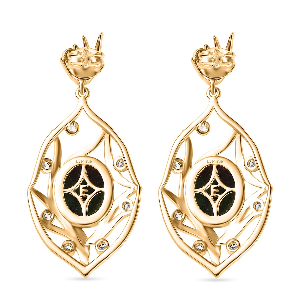 EverTrue Natural Ruby Zoisite & White Zircon Earring with Push Back in Yellow Gold Plated 10.64 Ct.