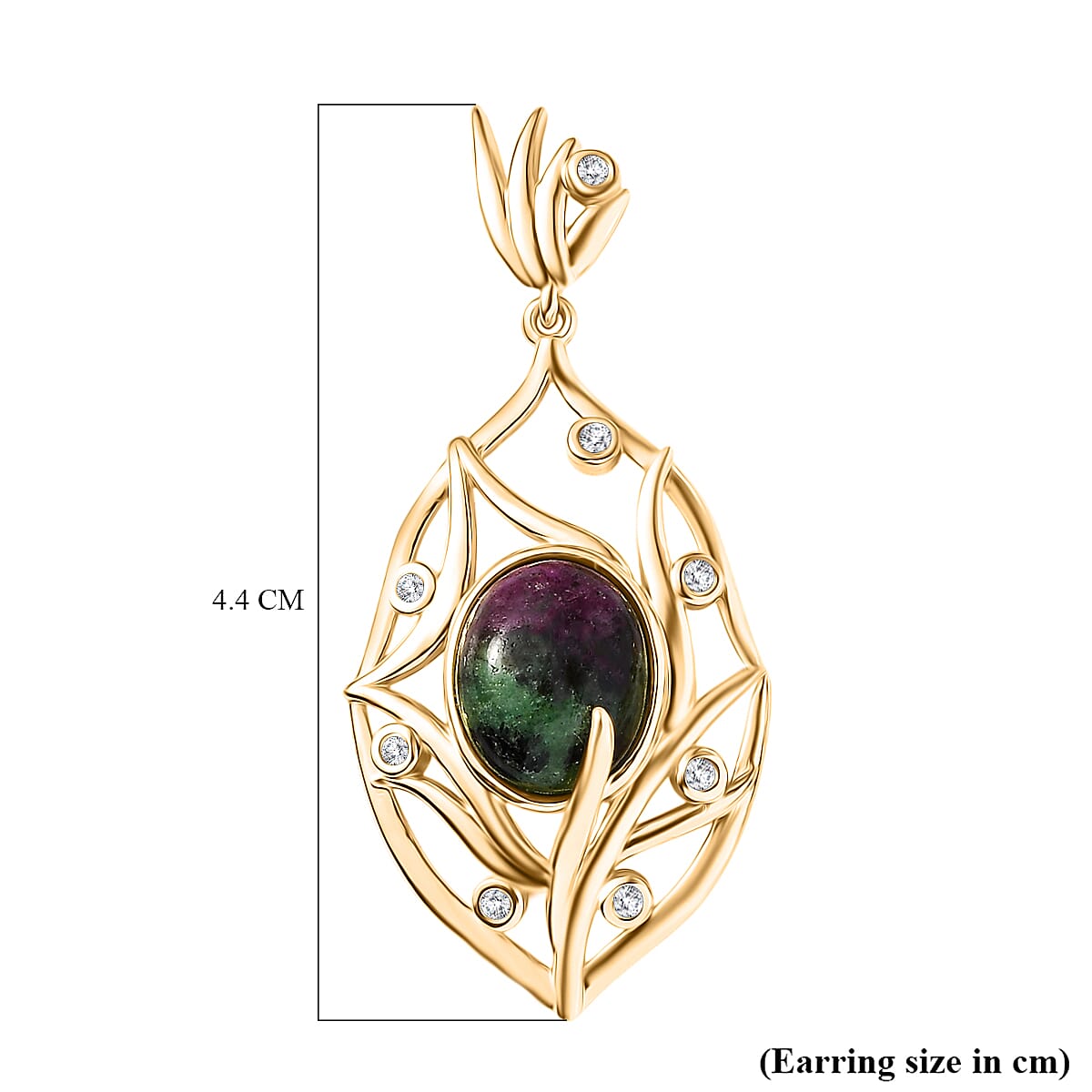 EverTrue Natural Ruby Zoisite & White Zircon Earring with Push Back in Yellow Gold Plated 10.64 Ct.