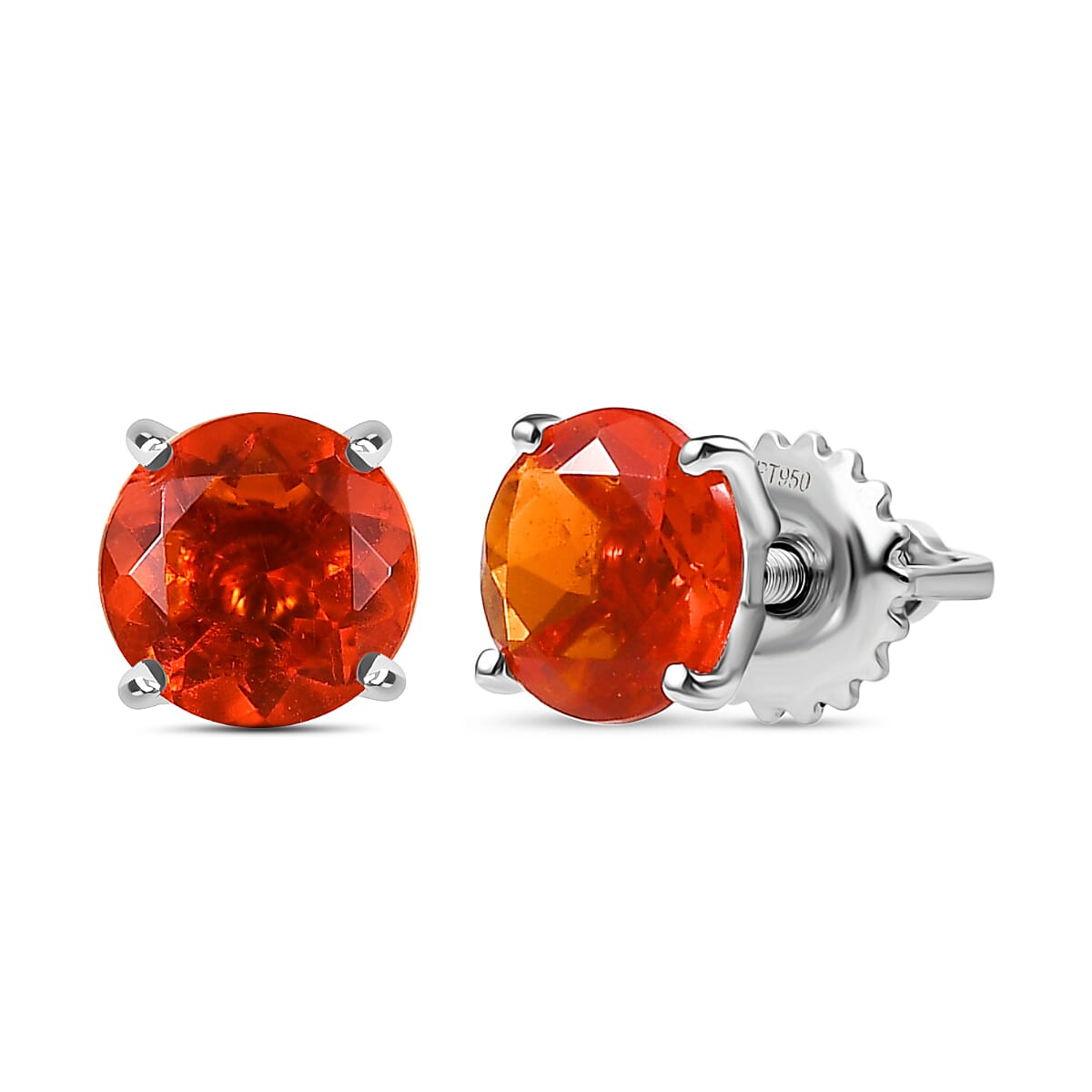 950 Platinum AAAA Natural Salamanca Fire Opal Solitaire Stud Earring with Screw Back 1.17 Ct.