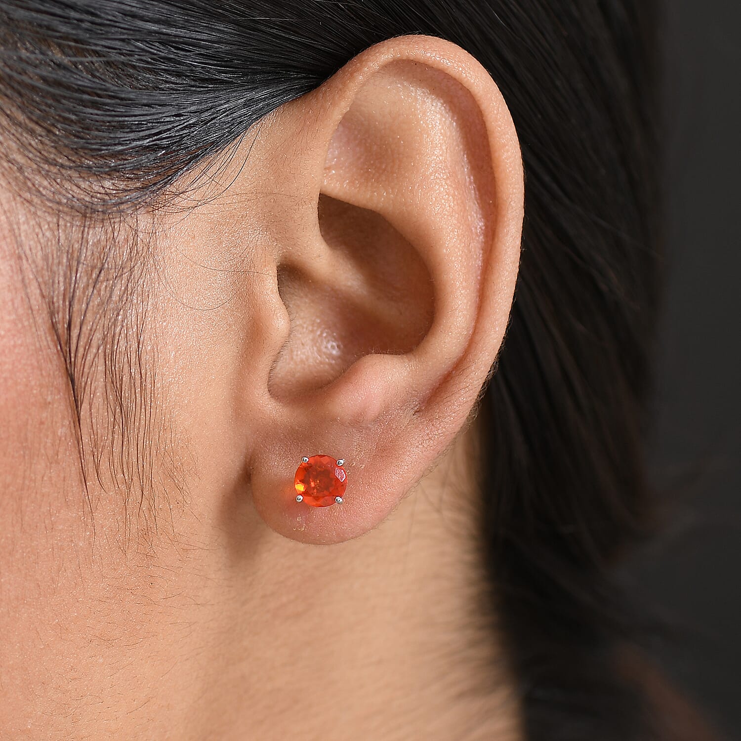 950 Platinum AAAA Natural Salamanca Fire Opal Solitaire Stud Earring with Screw Back 1.17 Ct.