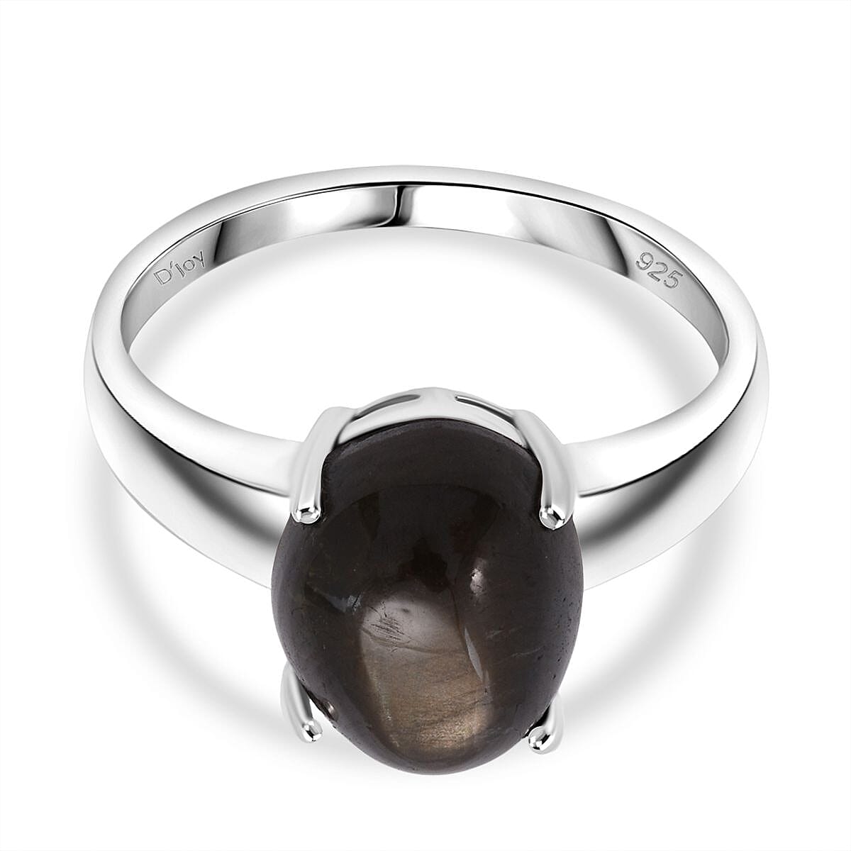 Chantaburi Black Star Sapphire Ring in Rhodium Overlay Sterling Silver 6.27 Ct.