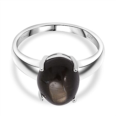 Chantaburi Black Star Sapphire Ring in Rhodium Overlay Sterling Silver 6.27 Ct. Chantaburi Black Star Sapphire Ring in Rhodium Overlay Sterling Silver 6.27 Ct.