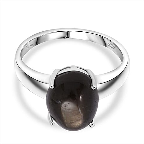 Chantaburi Black Star Sapphire Ring in Rhodium Overlay Sterling Silver 6.27 Ct.