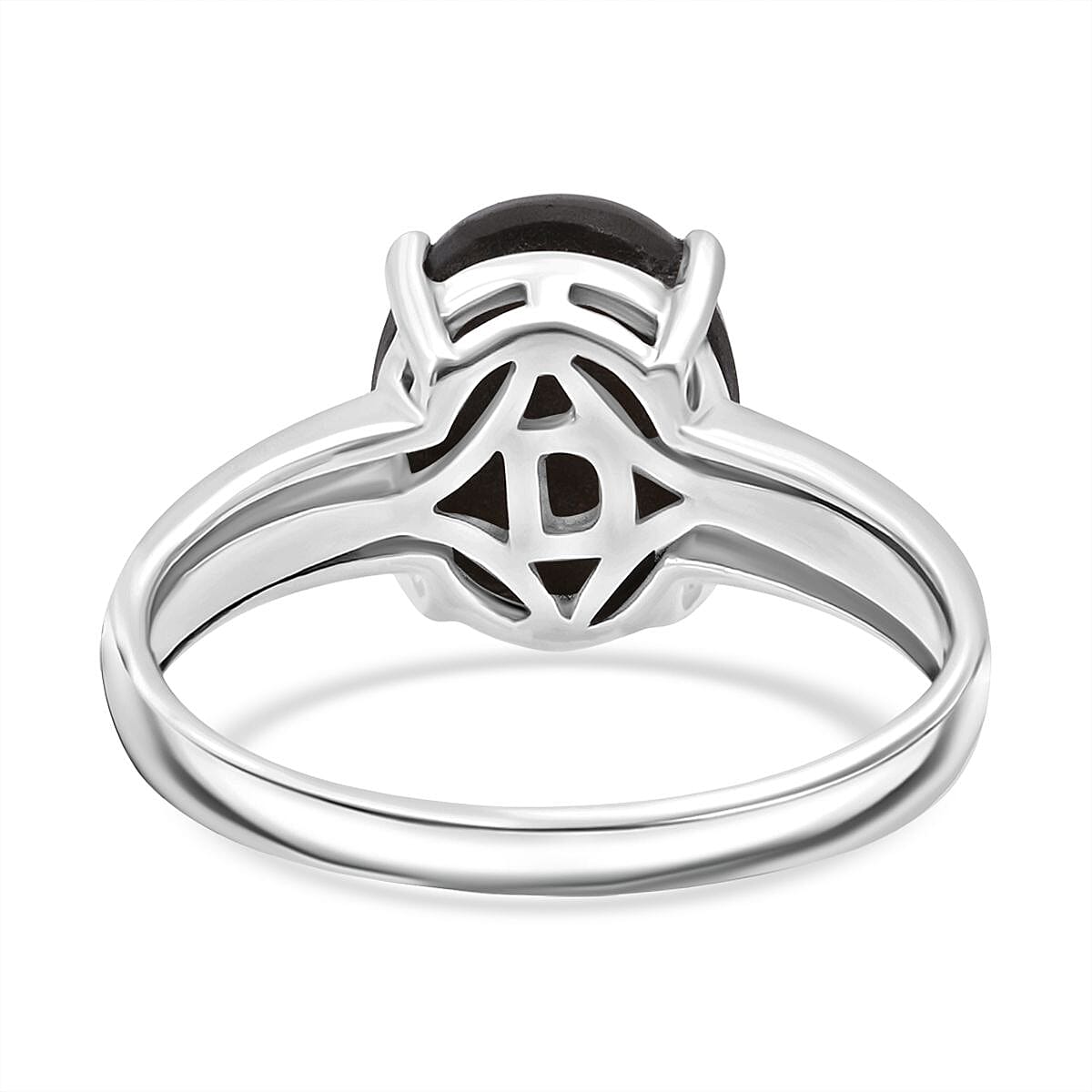 Chantaburi Black Star Sapphire Ring in Rhodium Overlay Sterling Silver 6.27 Ct.