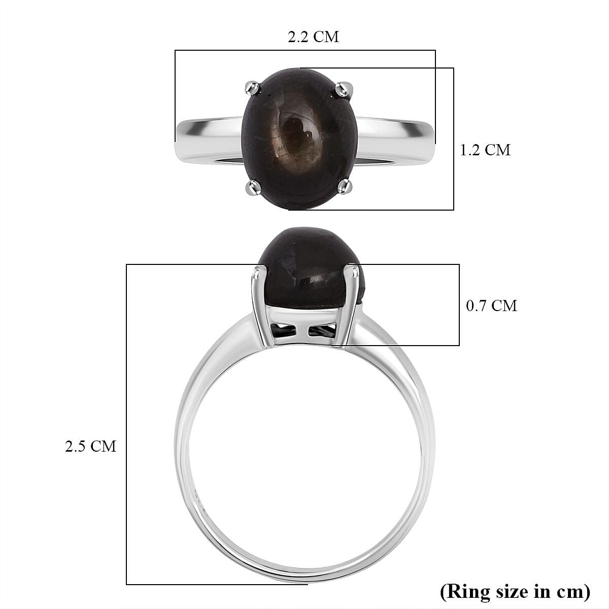 Chantaburi Black Star Sapphire Ring in Rhodium Overlay Sterling Silver 6.27 Ct.