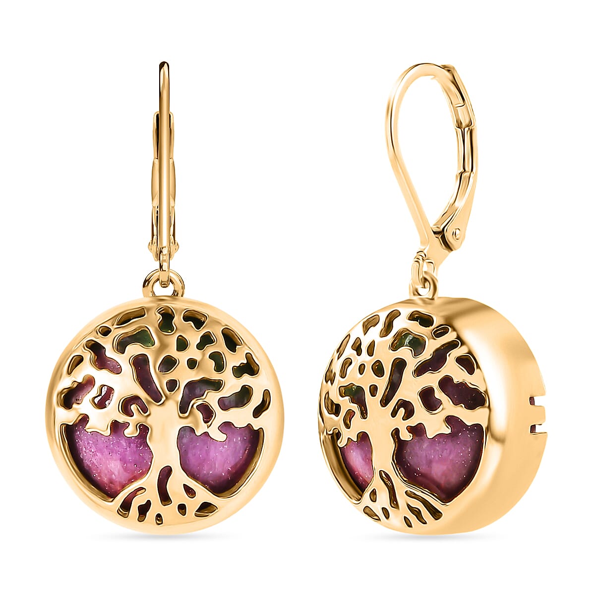 EverTrue Natural Ruby Zoisite Earring with Lever Back in Yellow Gold Plated 31.33 Ct.