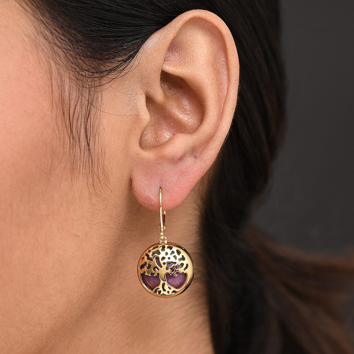 EverTrue Natural Ruby Zoisite Earring with Lever Back in Yellow Gold Plated 31.33 Ct.