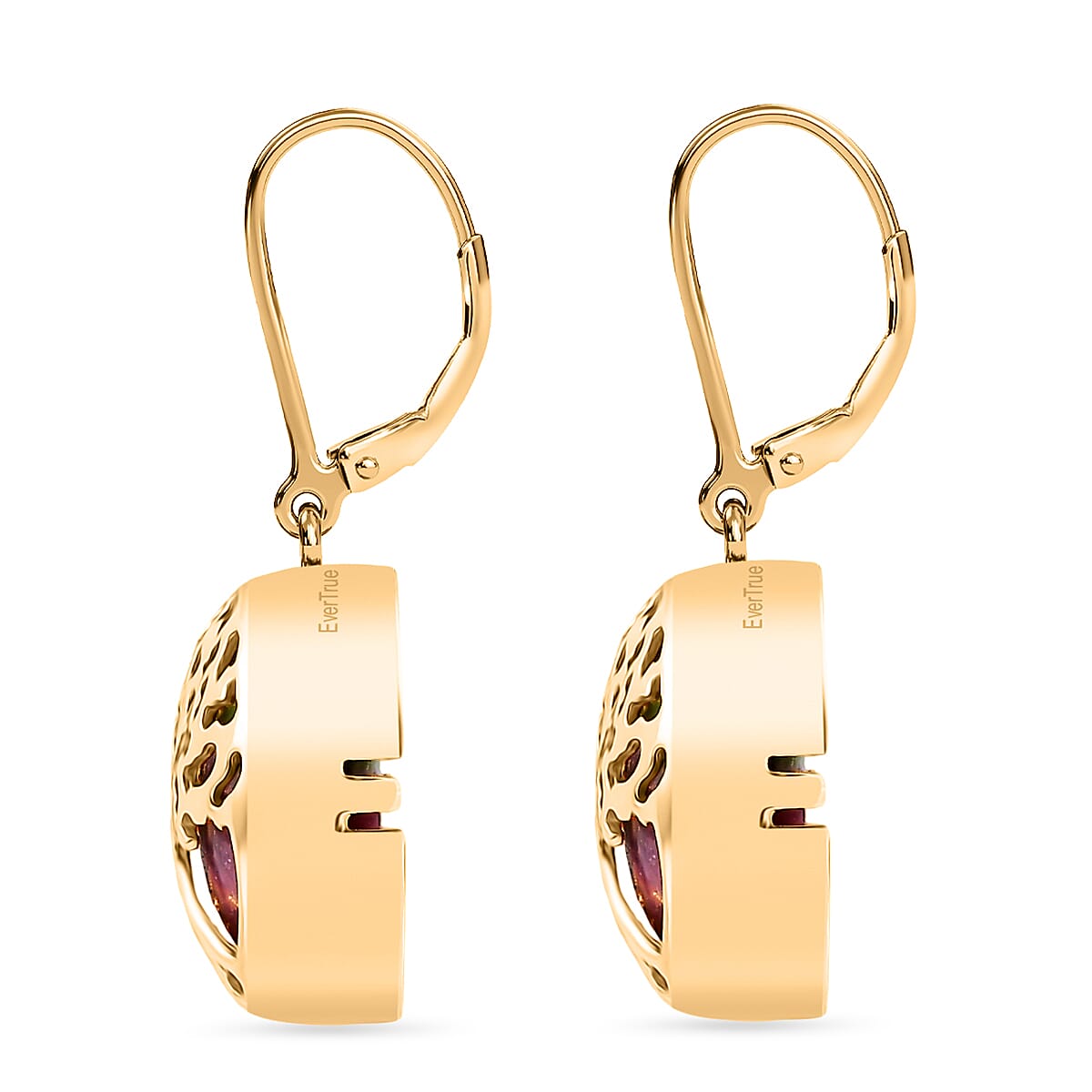 EverTrue Natural Ruby Zoisite Earring with Lever Back in Yellow Gold Plated 31.33 Ct.