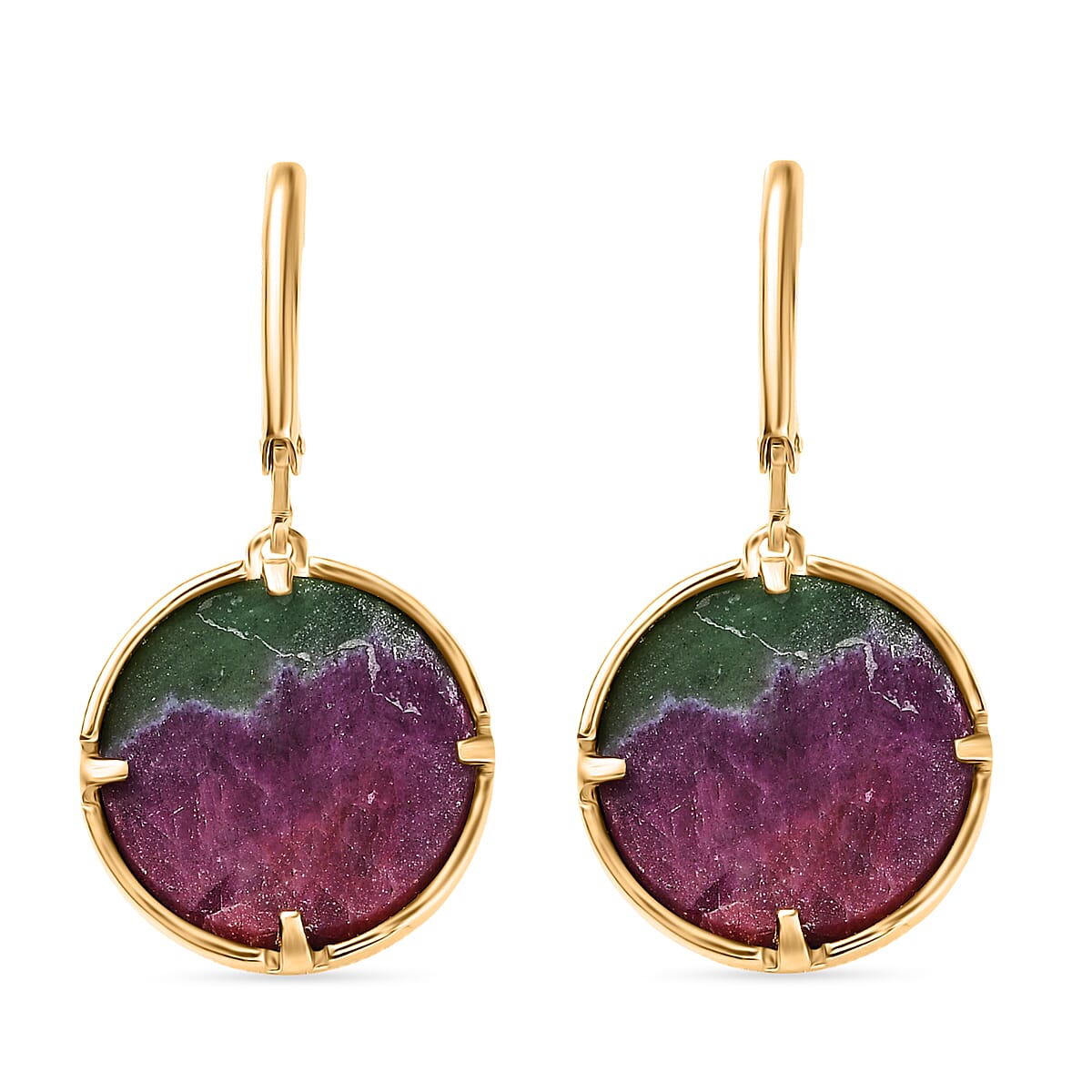 EverTrue Natural Ruby Zoisite Earring with Lever Back in Yellow Gold Plated 31.33 Ct.