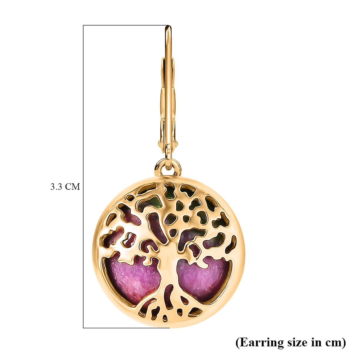 EverTrue Natural Ruby Zoisite Earring with Lever Back in Yellow Gold Plated 31.33 Ct.