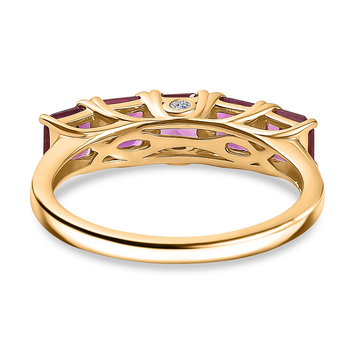 Luxuriant Lab Grown Bixbite & Lab Grown Diamond (SI-GH) 5 Stone Ring in 18K Vermeil Yellow Gold Plated Sterling Silver 1.43 Ct.