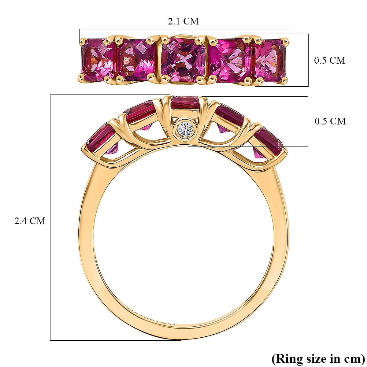 Luxuriant Lab Grown Bixbite & Lab Grown Diamond (SI-GH) 5 Stone Ring in 18K Vermeil Yellow Gold Plated Sterling Silver 1.43 Ct.