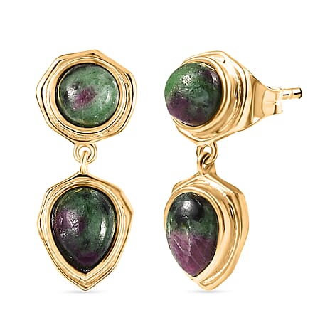 EverTrue Natural Ruby Zoisite Dangling Earring with Push Back in Yellow Gold Plated 6.82 Ct.