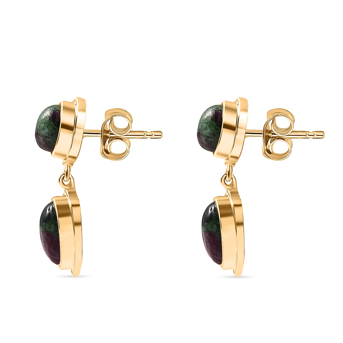 EverTrue Natural Ruby Zoisite Dangling Earring with Push Back in Yellow Gold Plated 6.82 Ct.