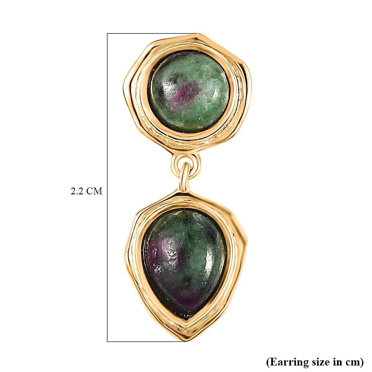 EverTrue Natural Ruby Zoisite Dangling Earring with Push Back in Yellow Gold Plated 6.82 Ct.