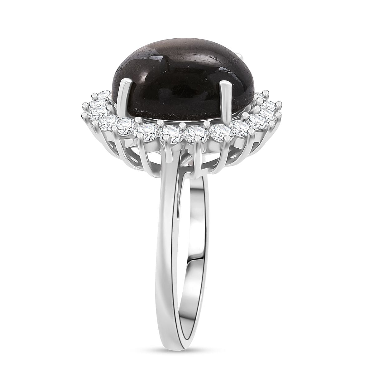 D'Joy Chantaburi Black Star Sapphire & Moissanite Ring in Rhodium Overlay Sterling Silver 11.98 Ct.