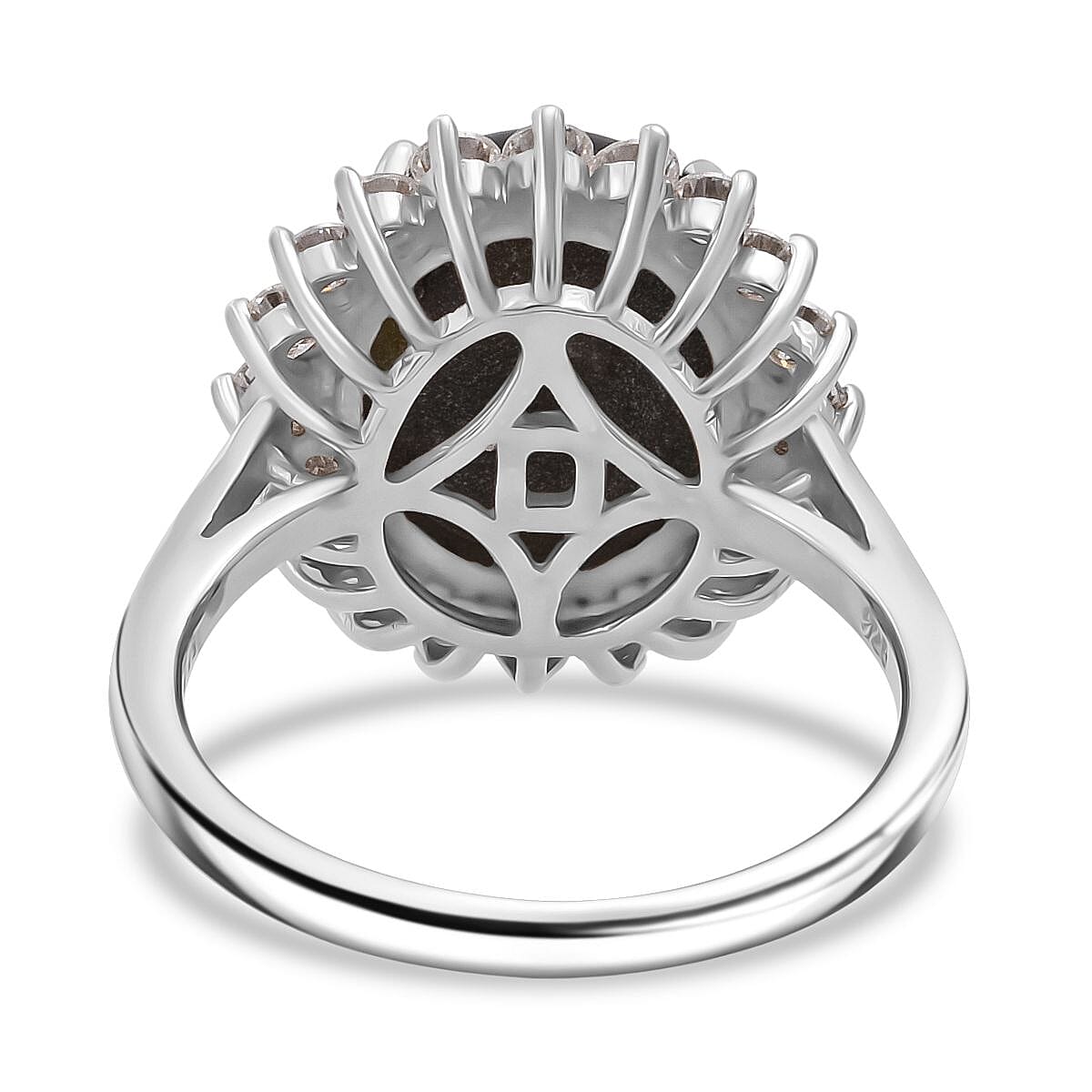 D'Joy Chantaburi Black Star Sapphire & Moissanite Ring in Rhodium Overlay Sterling Silver 11.98 Ct.