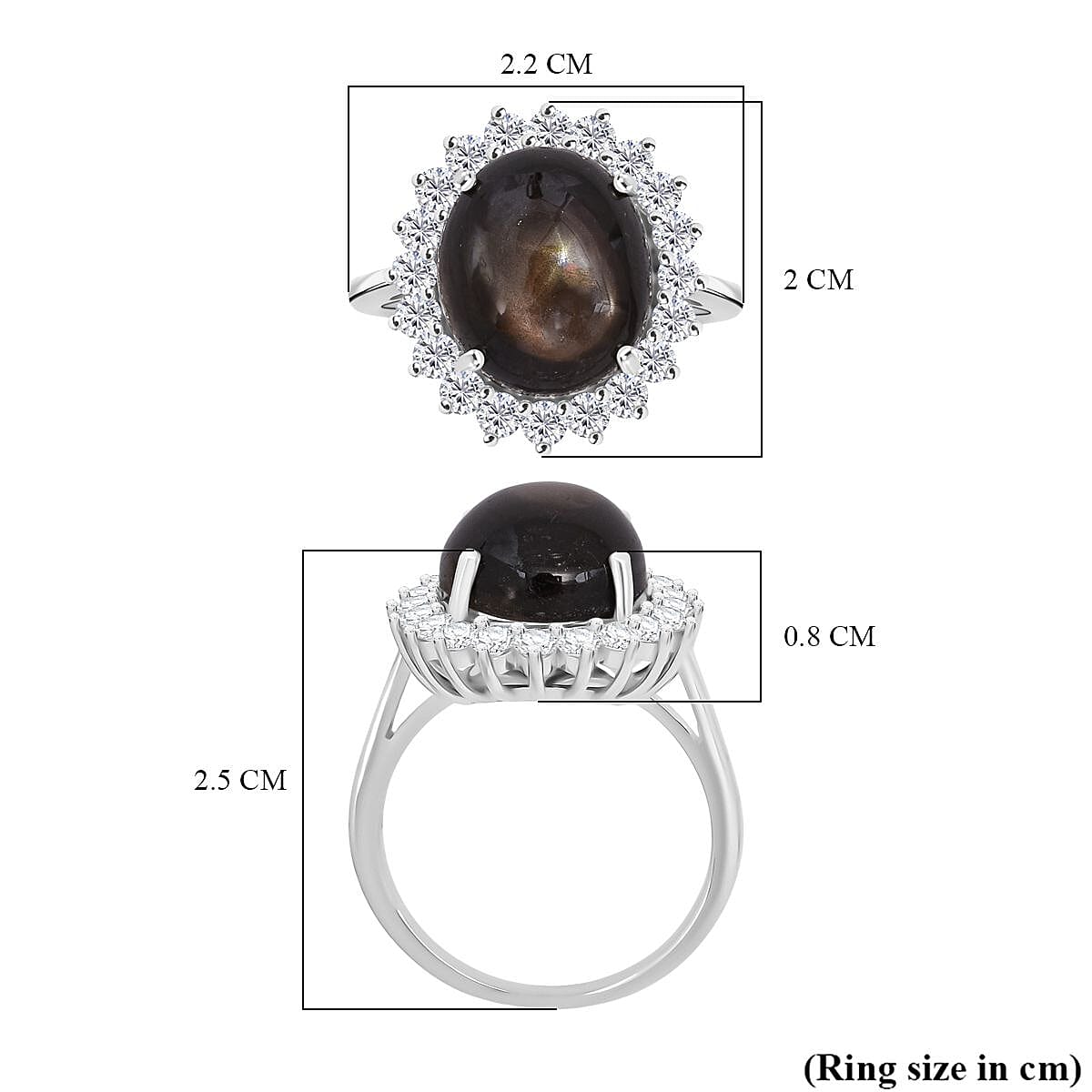 D'Joy Chantaburi Black Star Sapphire & Moissanite Ring in Rhodium Overlay Sterling Silver 11.98 Ct.