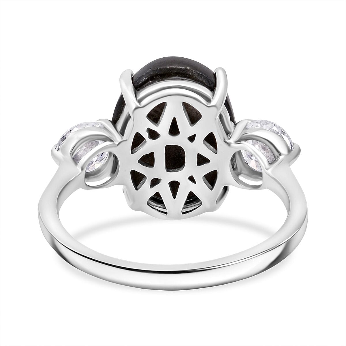 Chantaburi AAAA Black Star Sapphire & Moissanite Ring in Rhodium Overlay Sterling Silver 9.90 Ct.