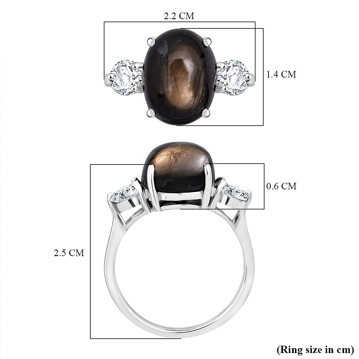 Chantaburi AAAA Black Star Sapphire & Moissanite Ring in Rhodium Overlay Sterling Silver 9.90 Ct.
