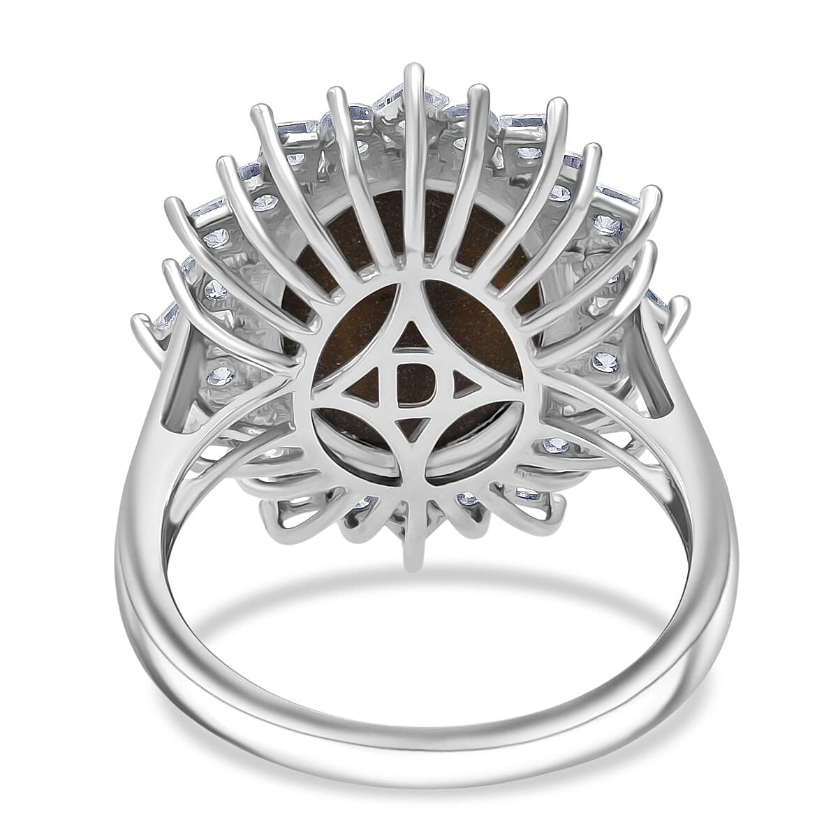 D'Joy Natural Chantaburi Black Star Sapphire & Moissanite Ring in Rhodium Overlay Sterling Silver 13.27 Ct.