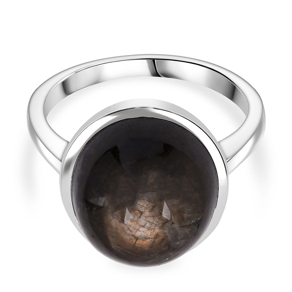 D'Joy Chantaburi Black Star Sapphire Ring in Rhodium Overlay Sterling Silver 13.30 Ct.