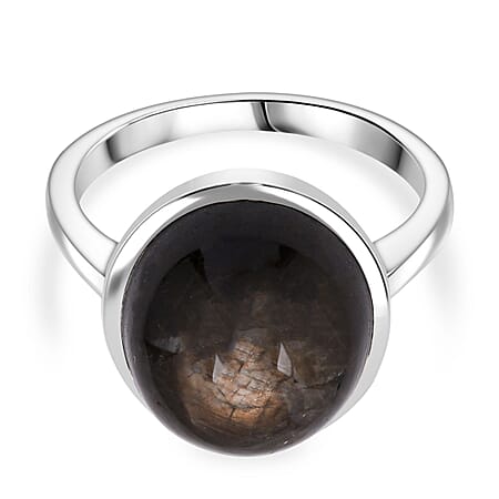 D'Joy Chantaburi Black Star Sapphire Ring in Rhodium Overlay Sterling Silver 13.30 Ct.