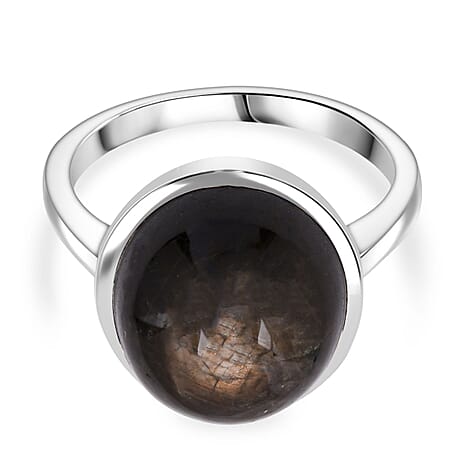 D'Joy Chantaburi Black Star Sapphire Ring in Rhodium Overlay Sterling Silver 13.30 Ct.