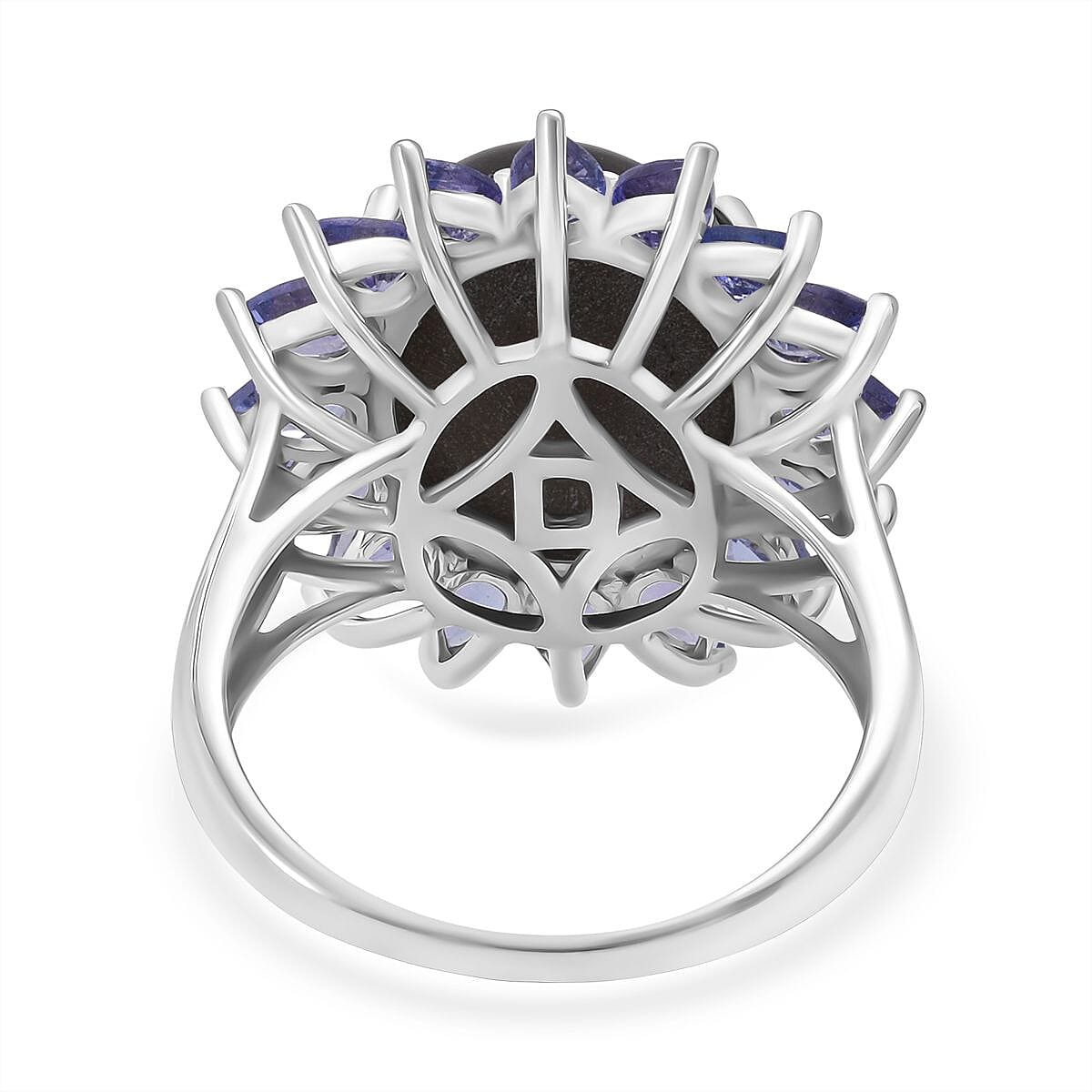 D'Joy Chantaburi Black Star Sapphire & Tanzanite Ring in Rhodium Overlay Sterling Silver 17.66 Ct.