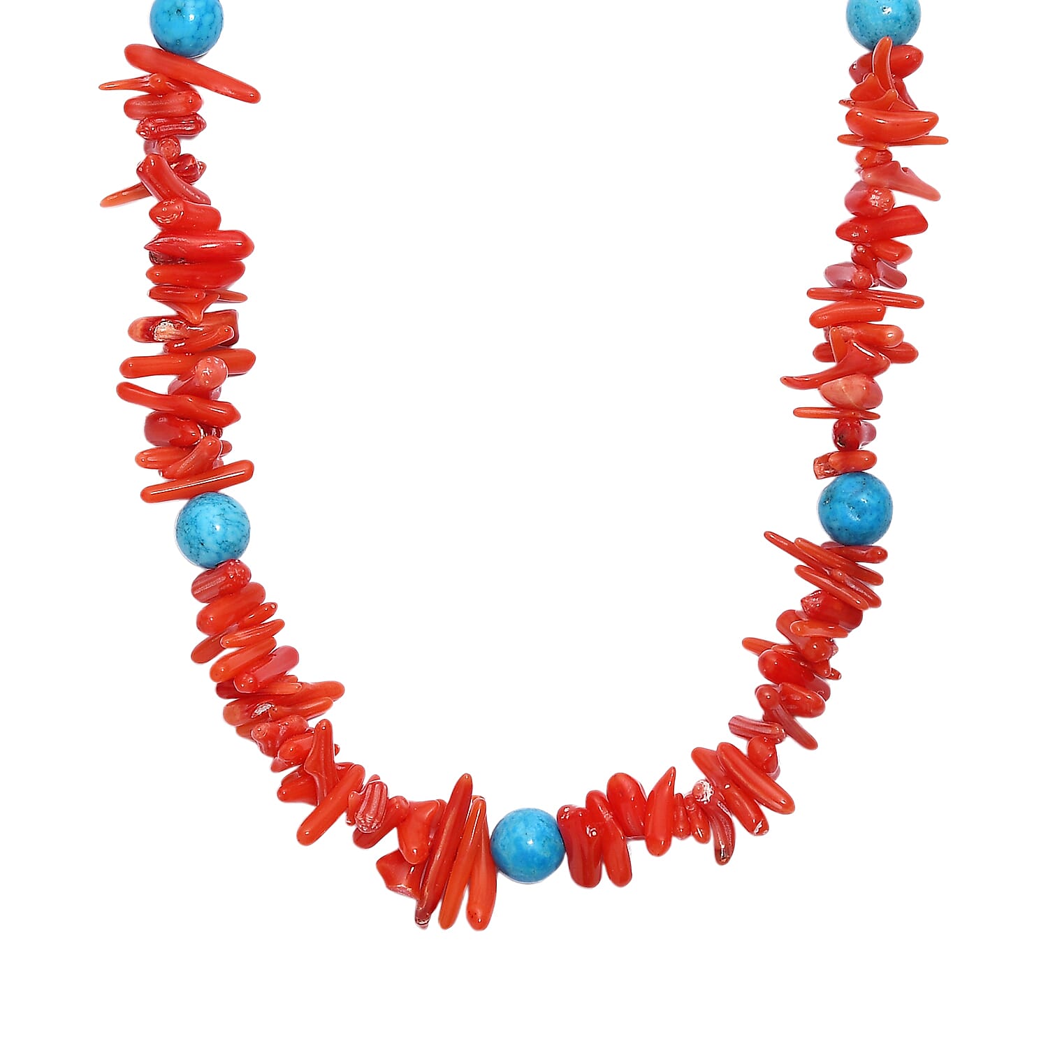 Coral & Magnesite Necklace (Size 18) in Yellow Gold Plated 200.00 Ct.
