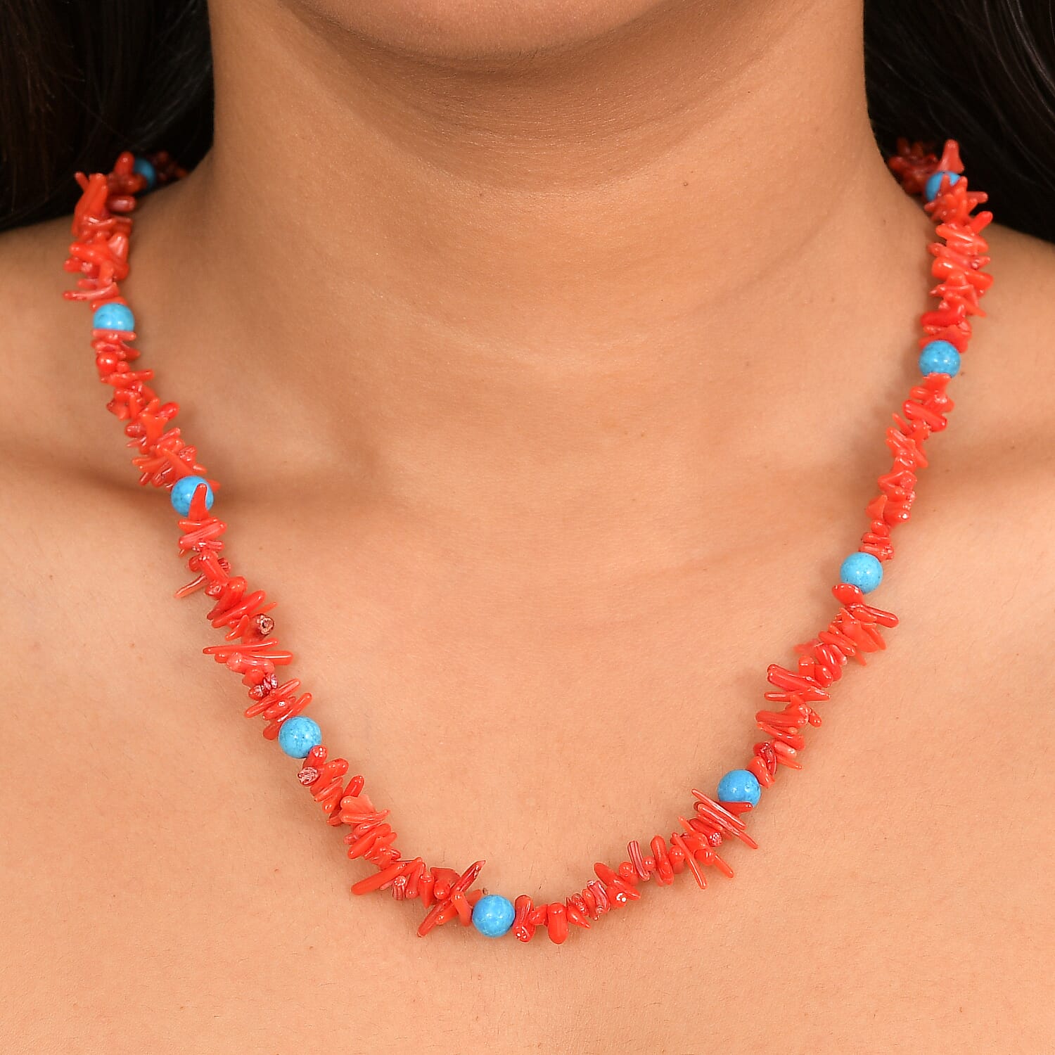 Coral & Magnesite Necklace (Size 18) in Yellow Gold Plated 200.00 Ct.