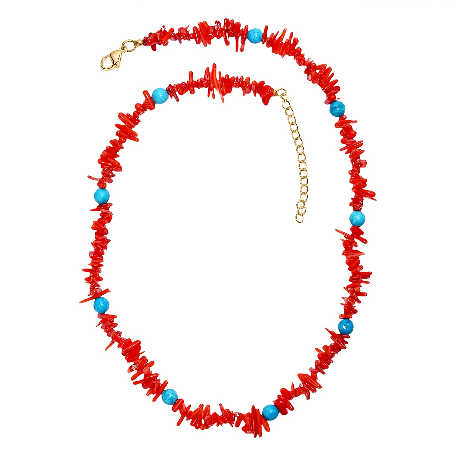 Coral & Magnesite Necklace (Size 18) in Yellow Gold Plated 200.00 Ct.