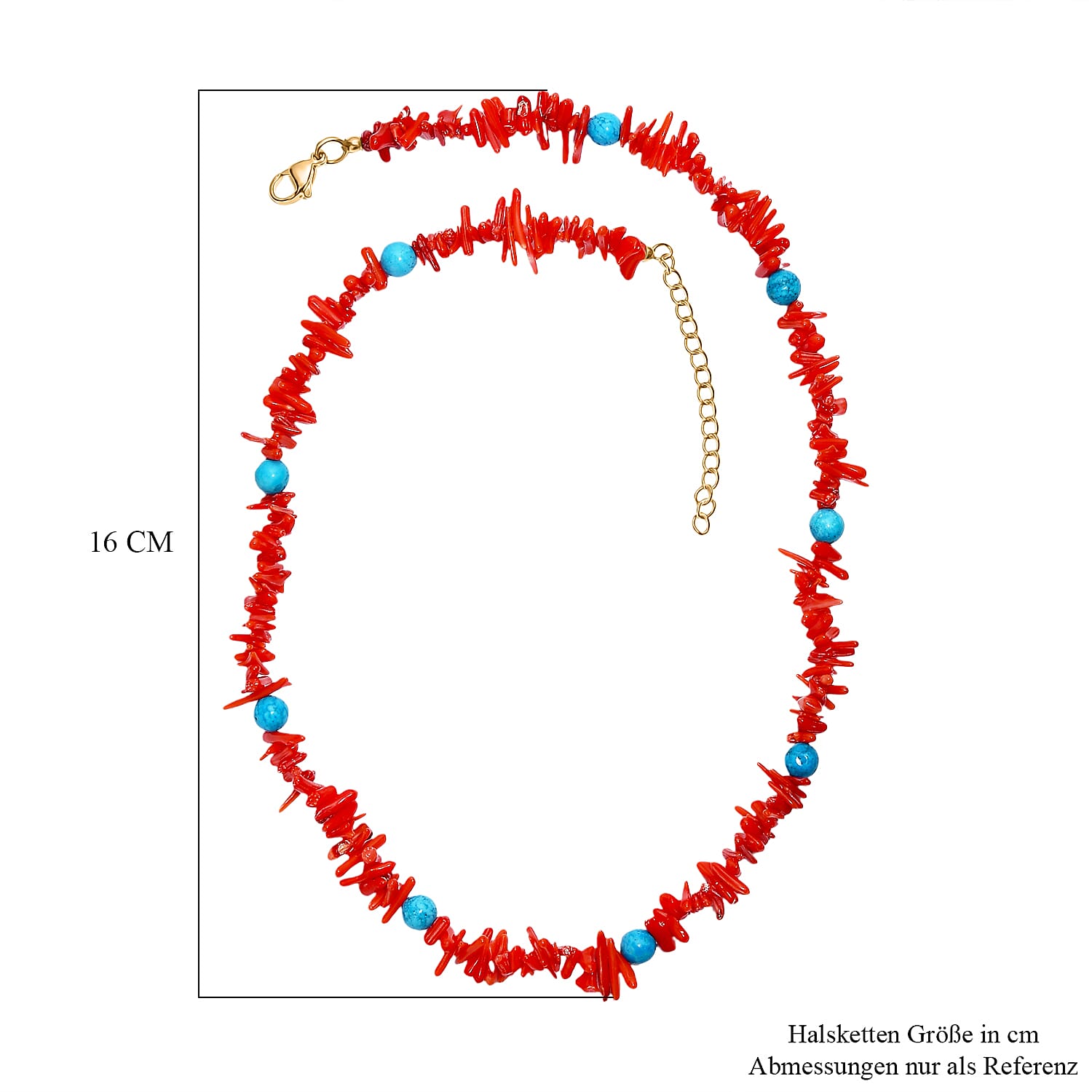 Coral & Magnesite Necklace (Size 18) in Yellow Gold Plated 200.00 Ct.