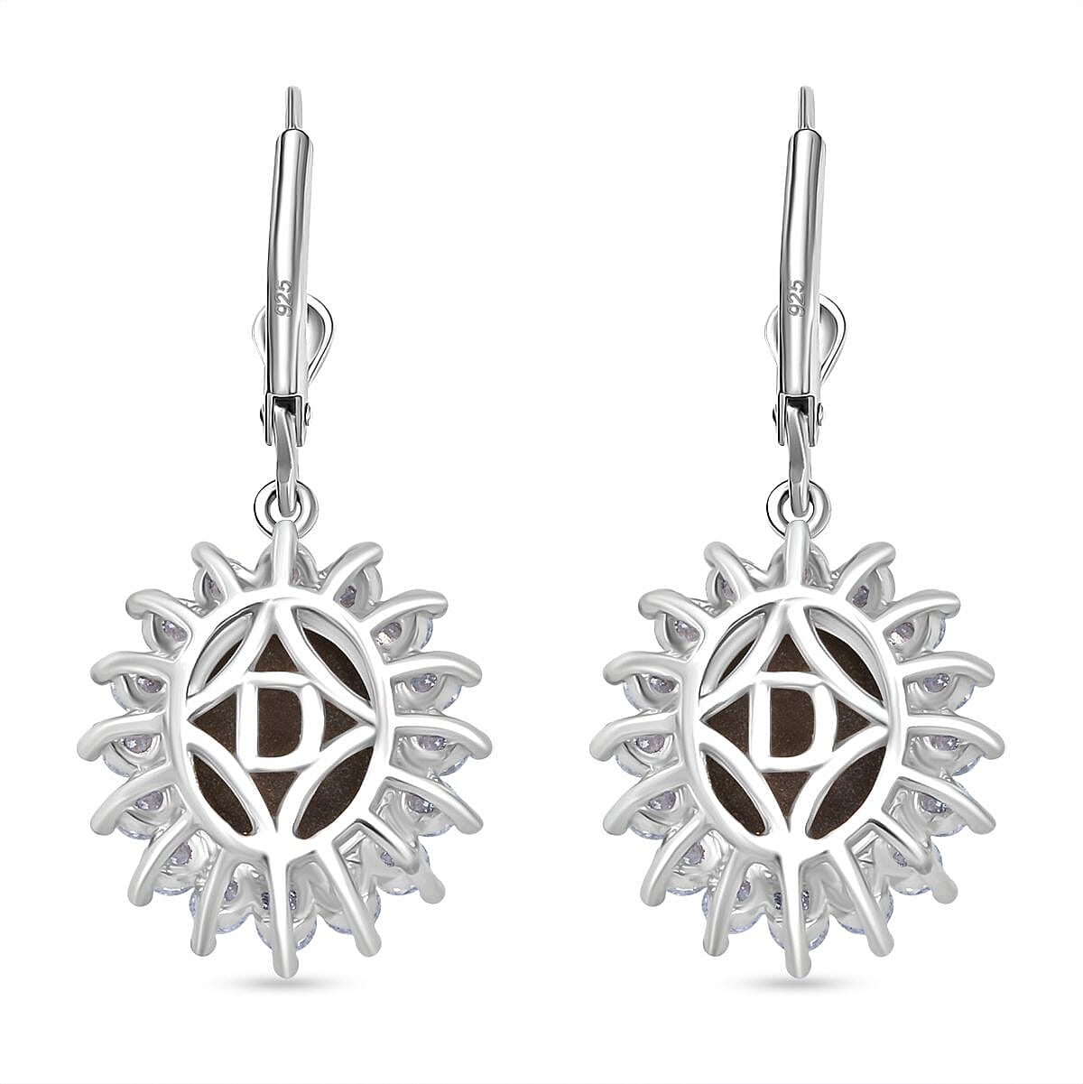 D'Joy Chantaburi Black Star Sapphire & Moissanite Earring with Lever Back in Rhodium Overlay Sterling Silver 8.41 Ct.