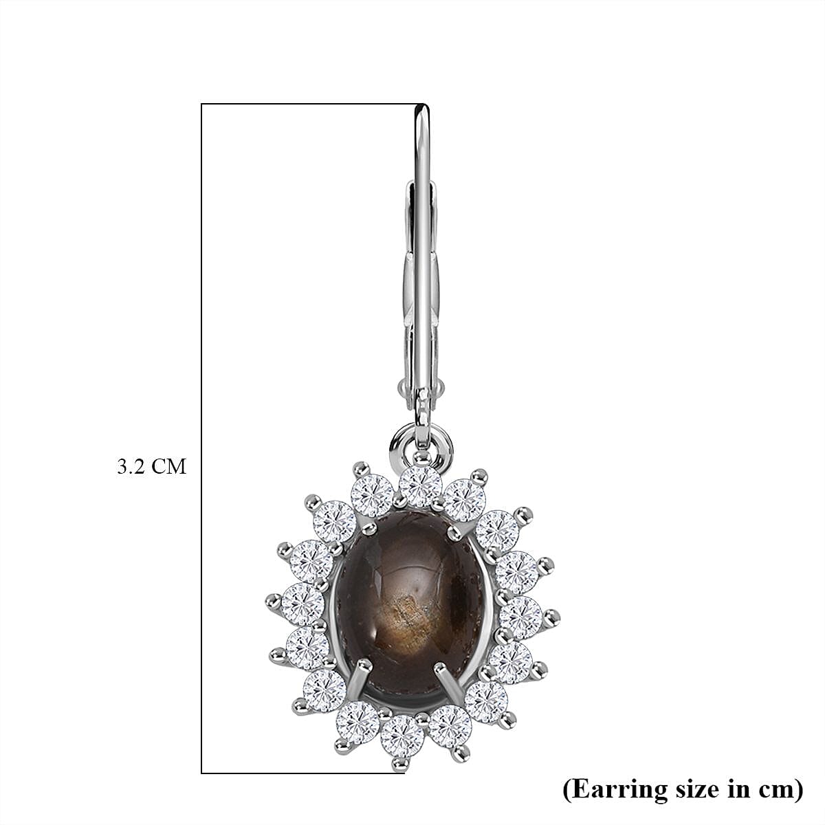 D'Joy Chantaburi Black Star Sapphire & Moissanite Earring with Lever Back in Rhodium Overlay Sterling Silver 8.41 Ct.
