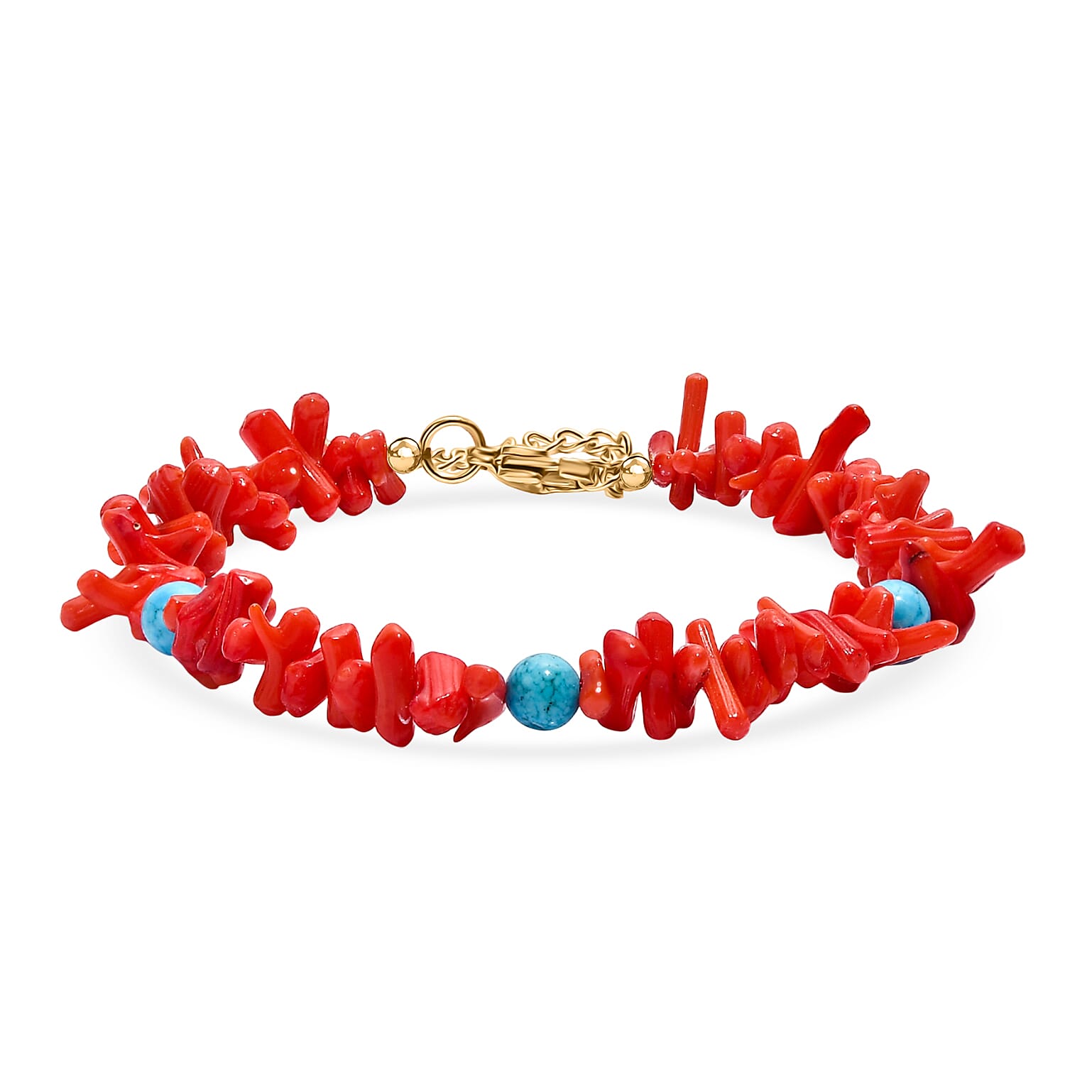 Coral & Magnesite Bracelet (Size 7.5) in Yellow Gold Plated 120.00 Ct.