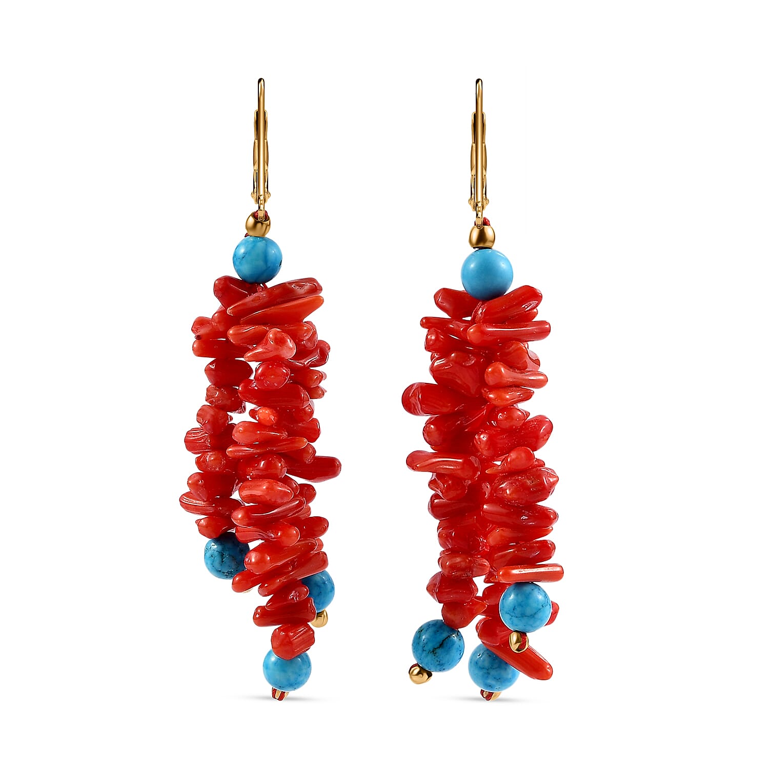 Coral & Magnesite Earring in Yellow Gold Plated 80.00 Ct.