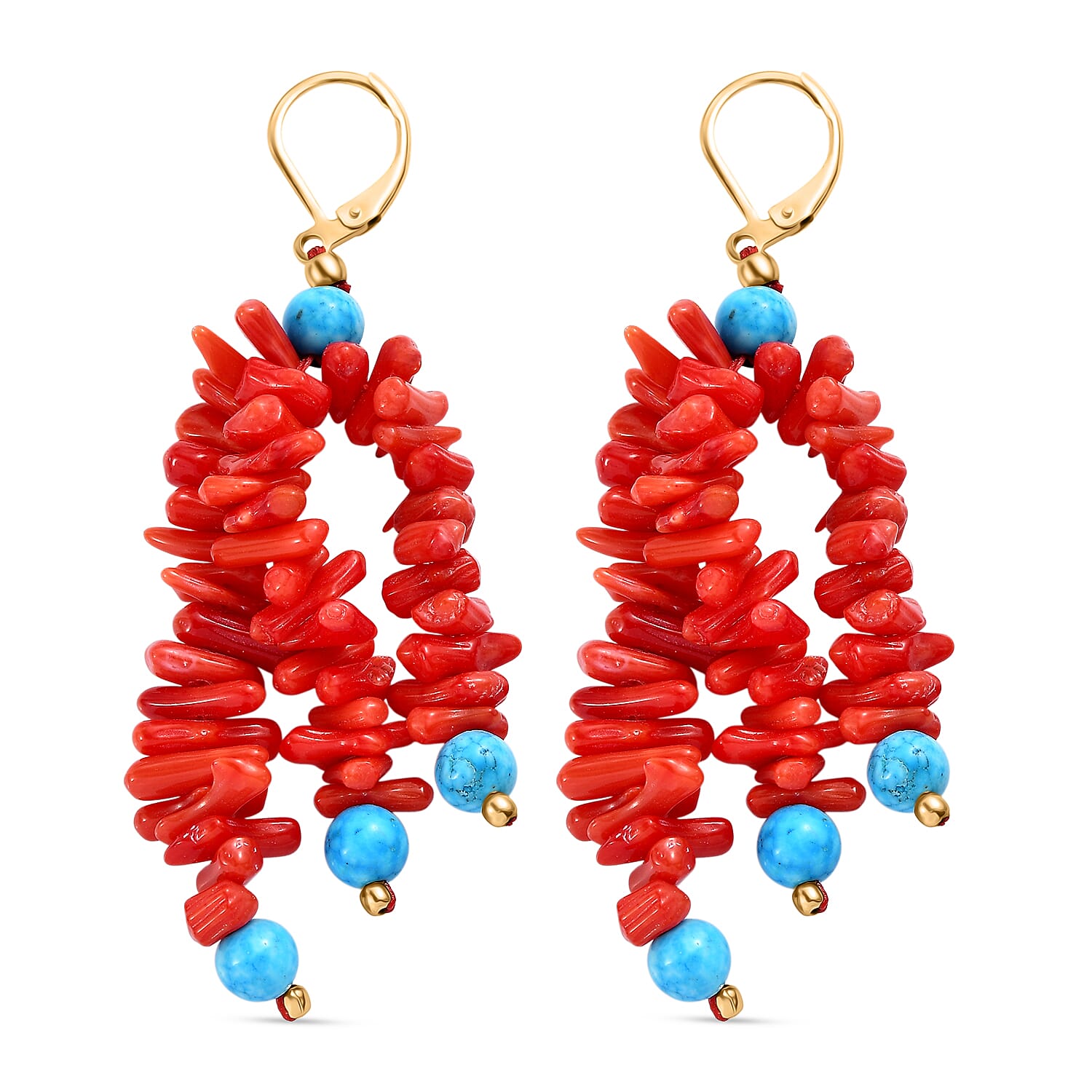 Coral & Magnesite Earring in Yellow Gold Plated 80.00 Ct.