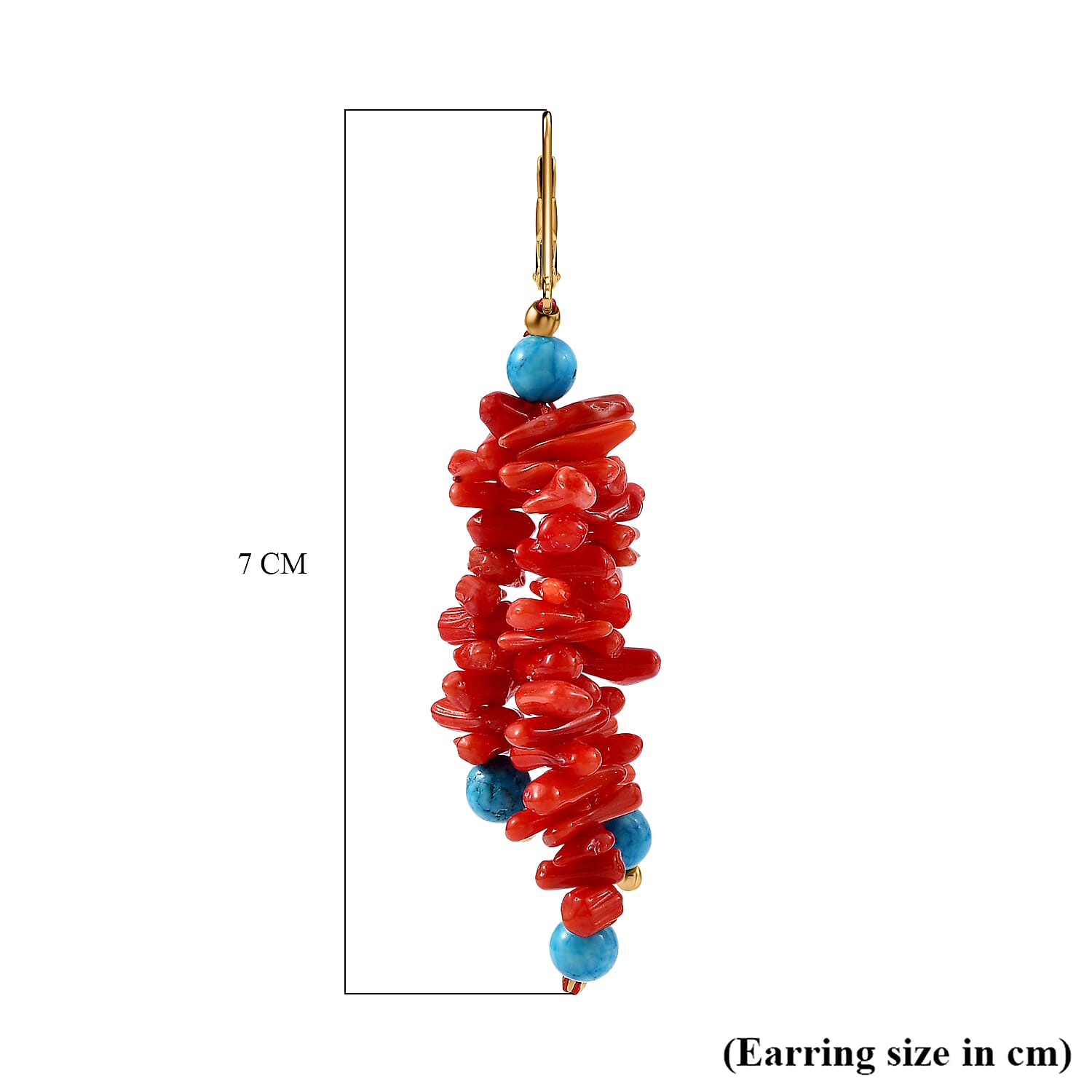 Coral & Magnesite Earring in Yellow Gold Plated 80.00 Ct.