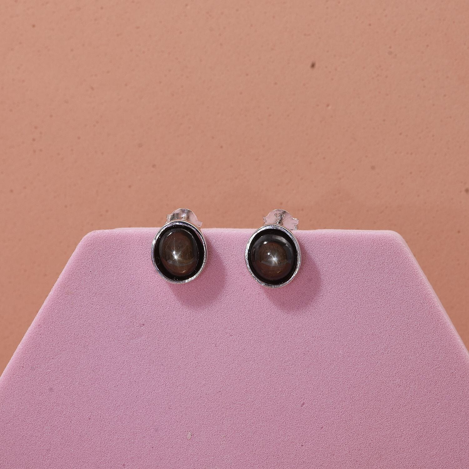 D'Joy Chantaburi  Black Star Sapphire Earring with Push Back in Rhodium Overlay Sterling Silver 5.54 Ct.